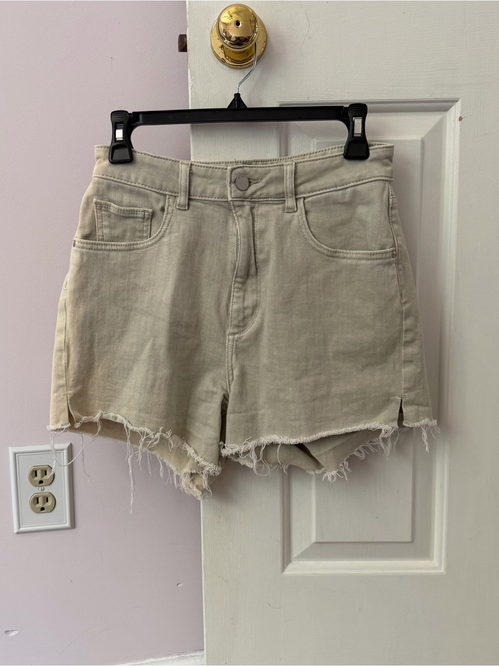 DL1961 Beige Frayed Hem Denim Shorts